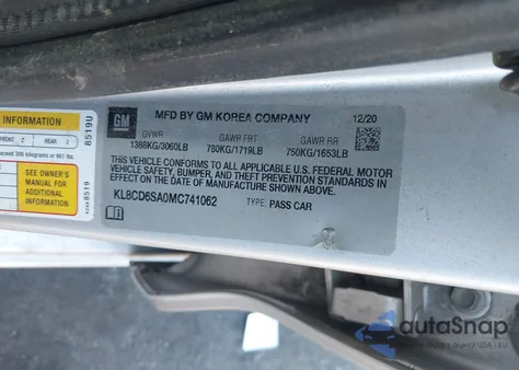 2021 Chevrolet Spark Fwd 1Lt Automatic из США, поврежденный, VIN KL8CD6SA0MC741062